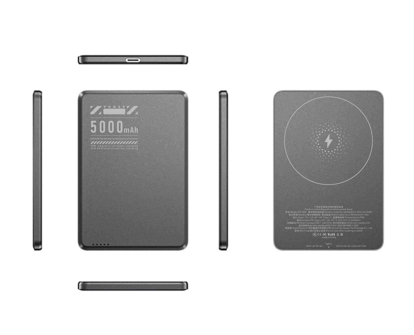 Ultra-Slim 10000mAh Magnetic Wireless Power Bank with 20W PD Fast Charging | Aluminum Body